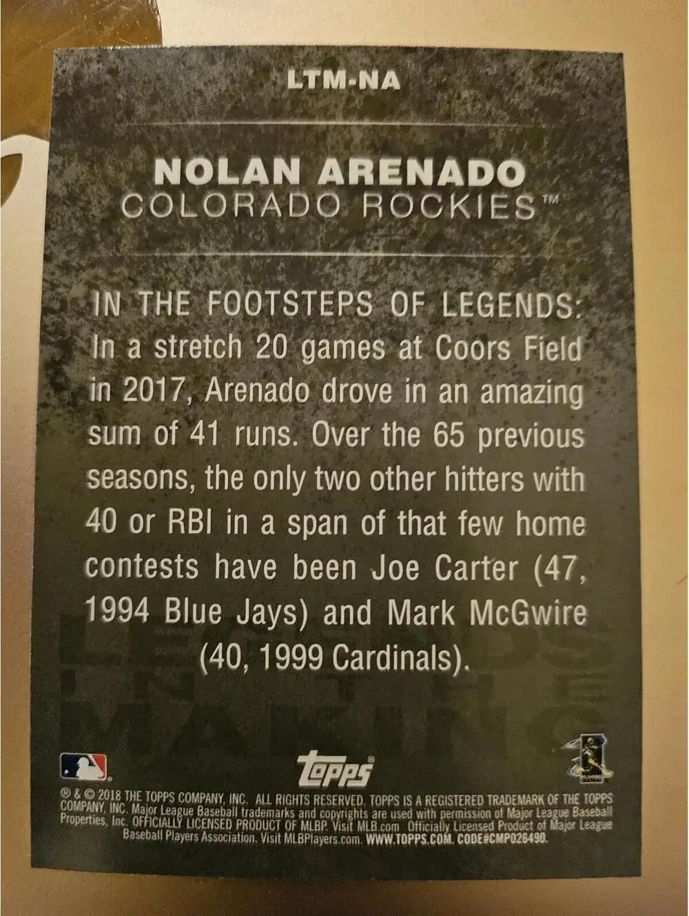 2018 Topps Legends in the Making Blue #LITM-NA - Nolan Arenado - RAW Mint